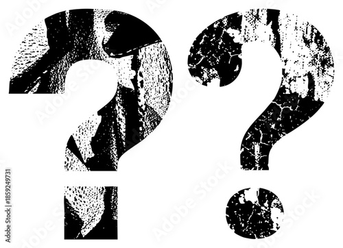 question marks filled with distressed textures