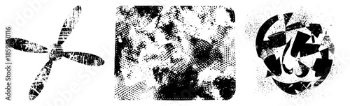 Three abstract vector with distressed texture