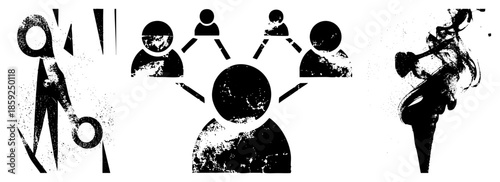 scissors cutting fabric network people trumpet silhouette