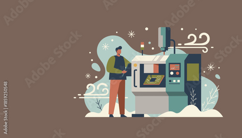 Technician uses a CNC machine to manufacture a circuit board representing modern electronics production and industry