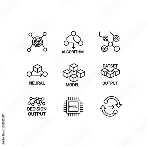 Machine learning process outline icon set vector for data science workflow