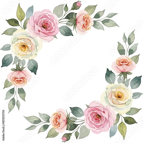 Watercolor Pink Rose Flower Border Floral Frame Vector