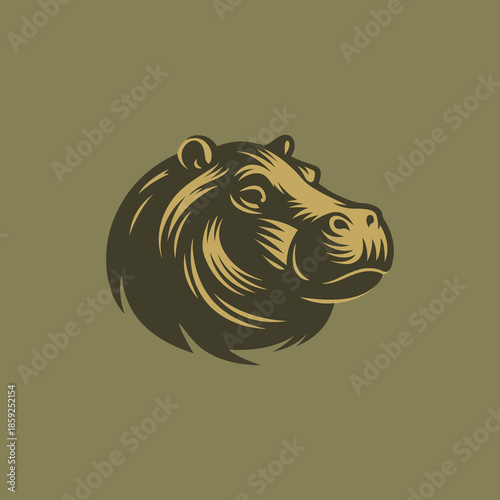 Hippopotamus Head Logo Vector in Vintage Mascot Style for Branding