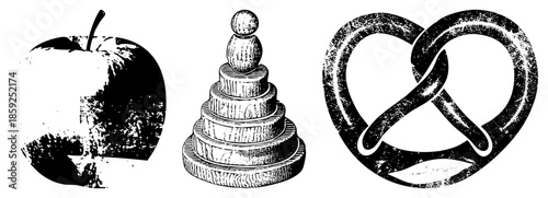 tower pretzel vintage woodcut style
