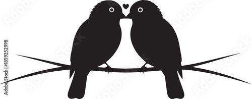 Love birds on a branch vector silhouette illustration