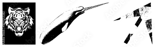 Tiger head roaring black and white vector isolated