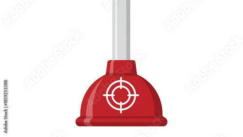 A cartoon image depicting a classic, red plunger with a grey handle, and a white bullseye-like emblem on the cup