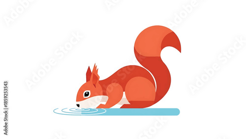 A cartoon image depicting an orange rodent drinking water from a blue pool with concentric circles in a clean white background