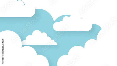 A cartoon image depicting fluffy white clouds against a textured light blue background, creating a sense of a sunny day
