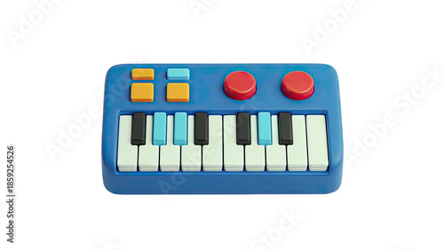Blue toy keyboard with colorful buttons