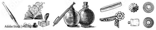 Vintage writing and grooming tools set