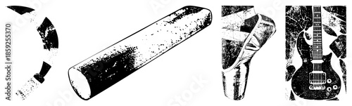 Abstract vector question mark, cylinder, ballet shoe, electric guitar