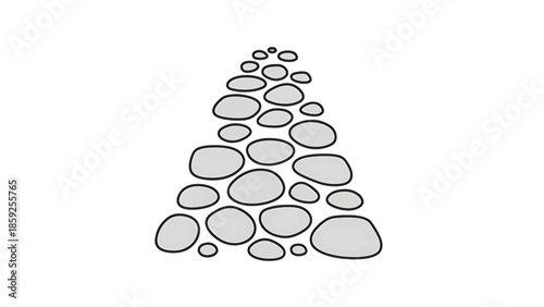 A cartoon illustration of a stone path, comprised of grey oval stones outlined in black on a white background, leading upwards