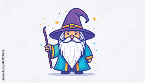 Cartoon Wizard with Pointed Hat and Staff Illustration.