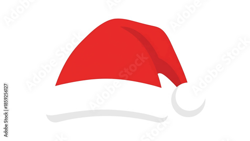 A cartoon-style illustration features a red conical hat with a white trim and a small white ball at the end. It's against a white background