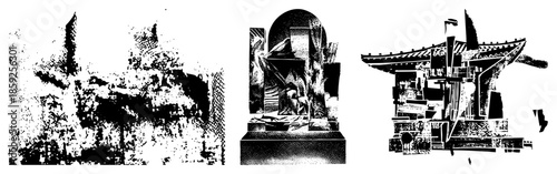 abstract geometric sculptures in black and white