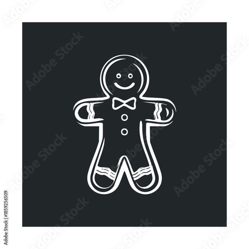 Classic gingerbread man cookie character with a friendly smiling face and decorative frosting details, perfect for holiday greetings, recipe books, or festive event promotions.