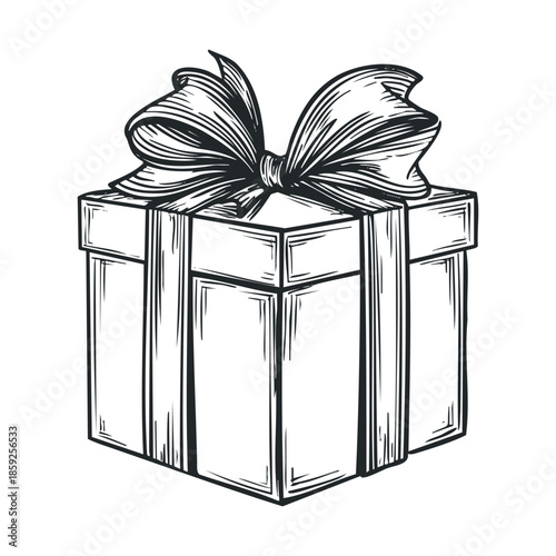 Elegant sketch of a wrapped present box with a decorative bow, perfect for holiday greetings, celebration invitations, or special occasion marketing campaigns.