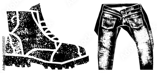 combat boot and jeans vector illustration