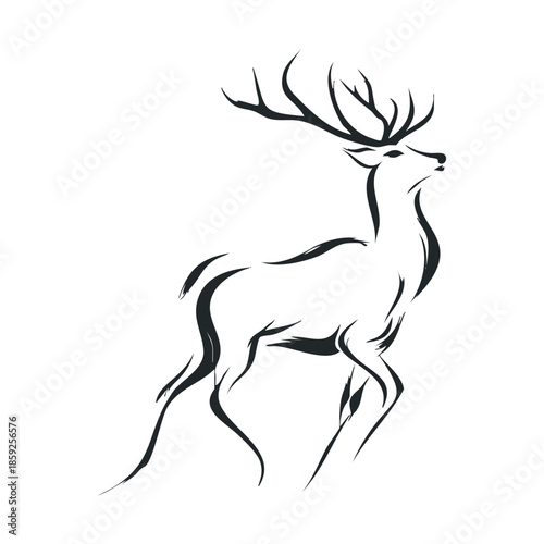 Elegant monochrome deer profile with majestic antlers captured in a bold graphic style perfect for nature inspired logos branding or wildlife themed print materials