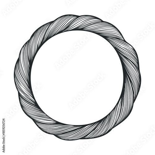 Textured round frame featuring a hand drawn braided rope look suitable for organic branding natural product labels and decorative graphic borders