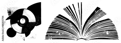 vinyl record and open book abstract graphic