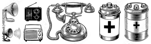 vintage communication and medical equipment set