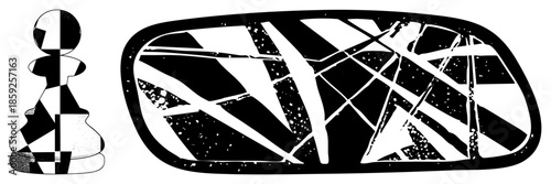 Abstract chess pawn and fragmented oval vector