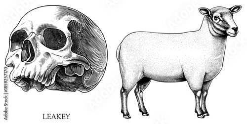 human skull and sheep side by side