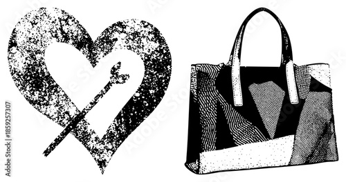 heart with arrow and tote bag vector