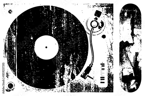 vinyl record on turntable with stylus and control knobs