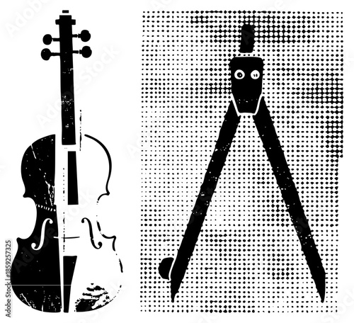 violin and compasses vector art