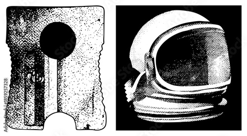 ancient head and astronaut helmet vector illustration