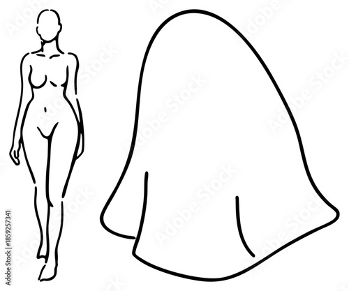 woman beside draped fabric silhouette