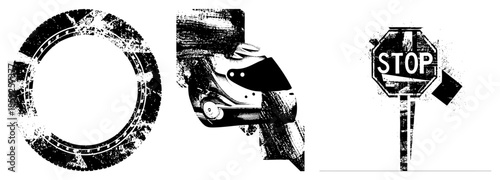 tire track roller skate stop sign vector set