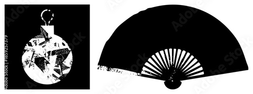 Abstract geometric pendant and folding fan silhouette