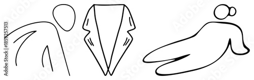 Three minimalist stick figures in abstract poses