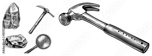 geological tools and rocks vector illustration