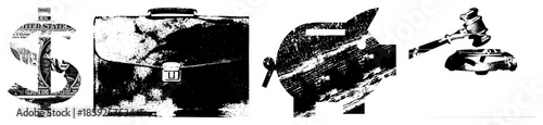 dollar sign briefcase piggy bank gavel financial symbols