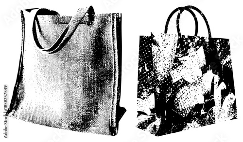 two tote bags stylized halftone print