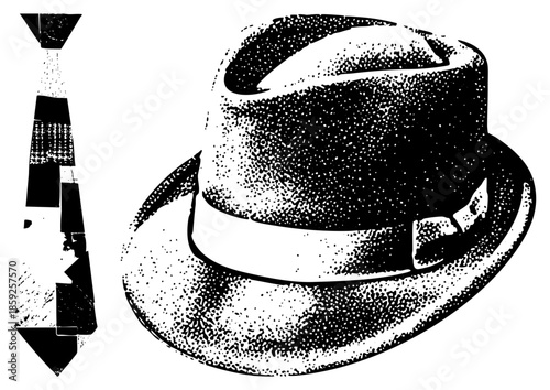 fedora hat and tie vector illustration