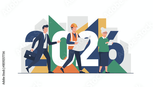 Diverse professionals manager builder expert collaborating on 2026 projects and future business development