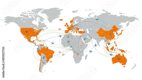 Global travel and transportation network connections around the world