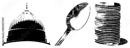 dome spoon coins black and white vector