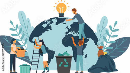 People collaborating to nurture a green earth with a bright idea