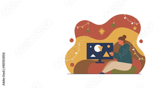 Woman gamer playing console video game at home during holidays Digital leisure relaxation and cozy winter lifestyle concept