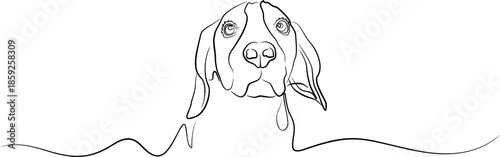 Minimalist continuous line art drawing of a Beagle dog head