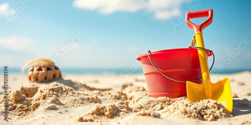 Bucket and spade for sandcastle building on a sunny day,  creative,  bucket