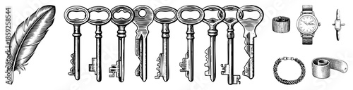 vintage keys feather watch bracelet