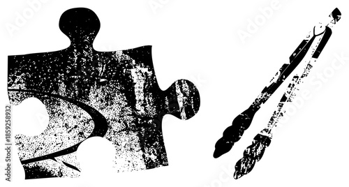 jigsaw puzzle piece and tongs vector graphic